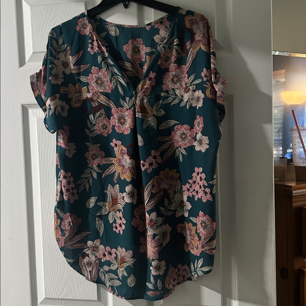 Teal and Pink Floral Blouse